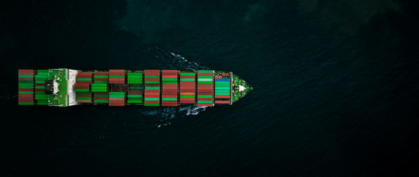 High angle view of boats in sea