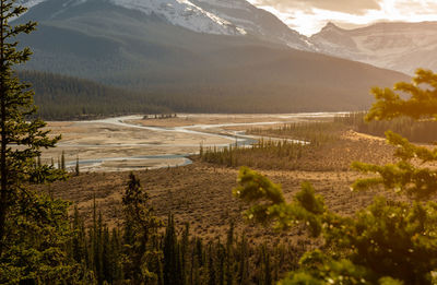 High angle view of landscape and lake