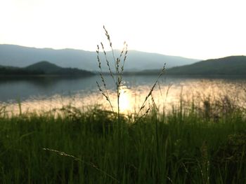 Scenic view of lake against sky during sunset