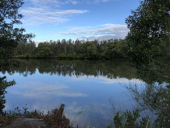 Scenic view of lake against sky