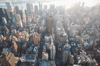 High angle view of modern buildings in city