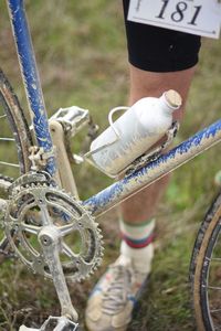 Close-up of bicycle on field