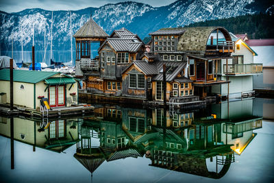 Reflection of buildings in lake