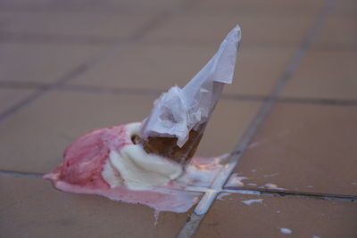 High angle view of ice cream on floor