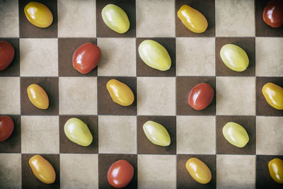 Full frame shot of vegetables on chess board