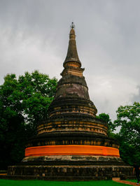 Low angle view of temple against building