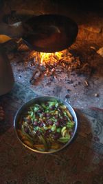 High angle view of meal served in bowl