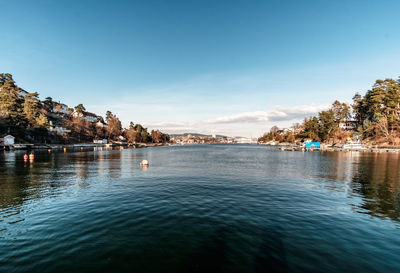 Scenic view of sea against blue sky