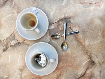 High angle view of coffee on table