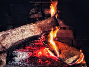 Close-up of bonfire at night