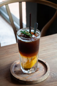 Close-up of beer in glass on table