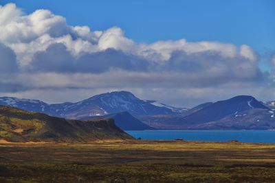 Scenic view of snowcapped mountains against sky