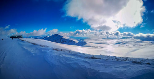 Scenic view of snowcapped mountains against sky