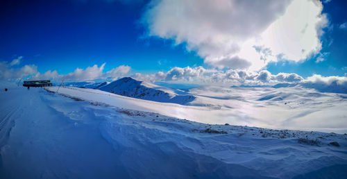 Scenic view of snowcapped mountains against sky