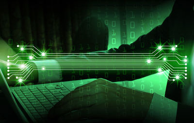 Digital composite image of illuminated lights at night