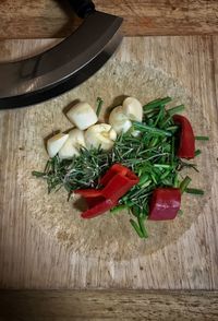 High angle view of vegetables on table
