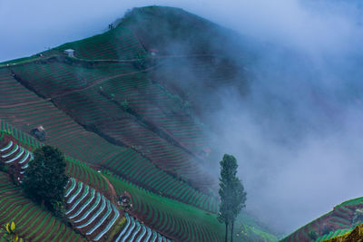 Panoramic view of volcanic landscape against sky