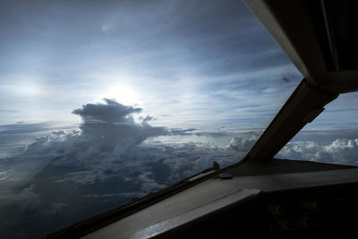 Low angle view of airplane window