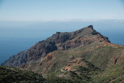 Scenic view of sea and mountains against sky