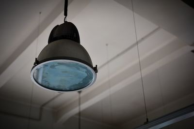 Low angle view of lamp hanging from ceiling