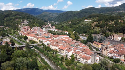 High angle view of townscape against sky