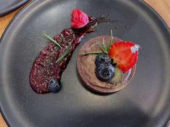 High angle view of strawberry in plate