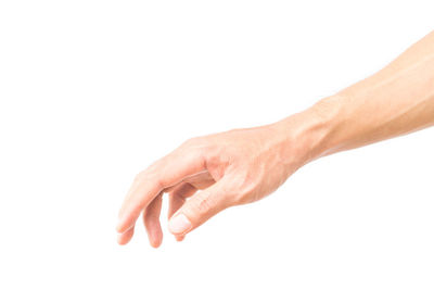 Close-up of hands over white background