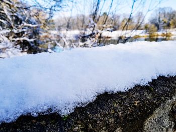 Close-up of snow on shore