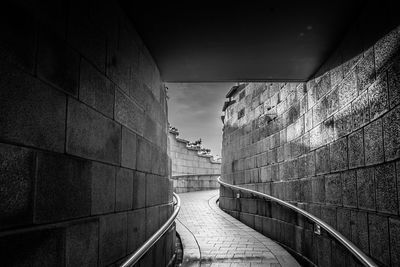 Narrow walkway along walls