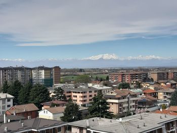 High angle view of townscape against sky