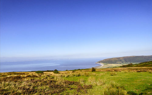 Scenic view of sea against clear blue sky