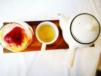 High angle view of tea on table