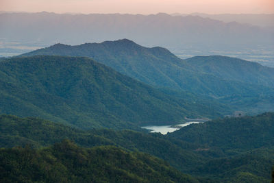 High angle view of mountains against sky