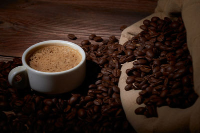 High angle view of coffee cup on table