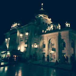 Facade of church at night