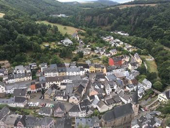 High angle view of buildings in town