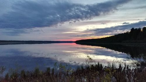 Scenic view of lake against sky during sunset