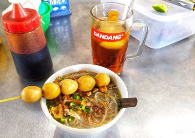 High angle view of food on table