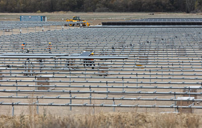 Construction of photovoltaic solar panels in a rural area.soria. spain. 24 nov 2022