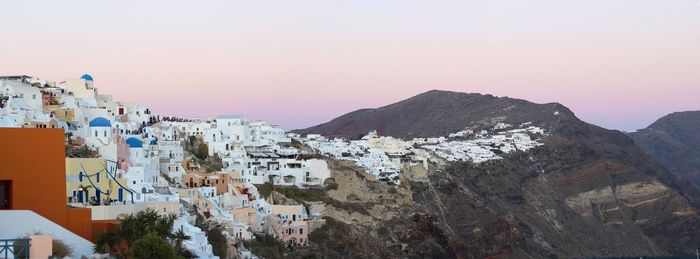 Panoramic view of mountains against clear sky