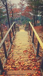 Stairs along metal railing