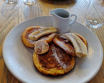 High angle view of breakfast served on table