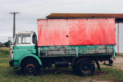 Vintage car on field