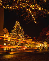 Illuminated christmas tree at night