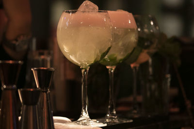 Close-up of wine glass on table in restaurant