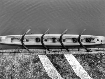 Train on boat against sky