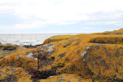 Scenic view of sea and rocks against sky