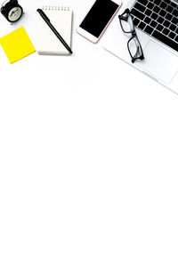 High angle view of pen on table against white background