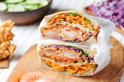 High angle view of food on table