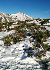 Scenic view of snowcapped mountains against sky